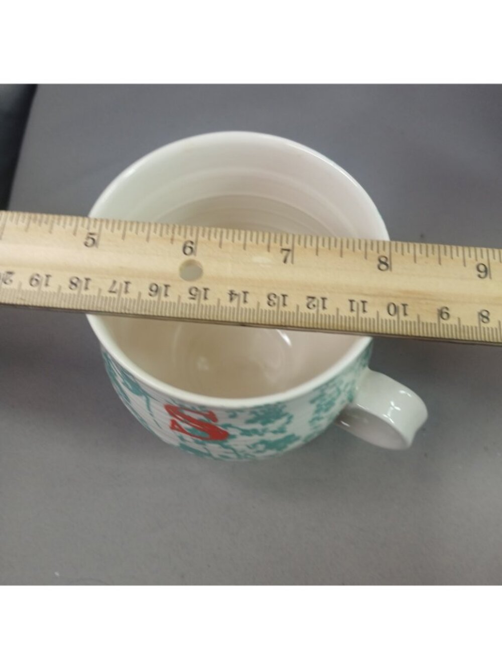 Anthropologie Homegrown Inital Monogram S Green Floral Boho Coffee Mug Tea Cup - Picture 9 of 16